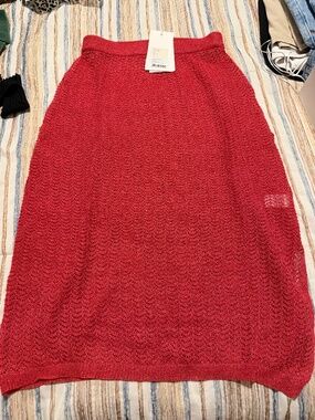 Antik Batik Shany Metallic Crochet Knit Skirt in Coral Size M